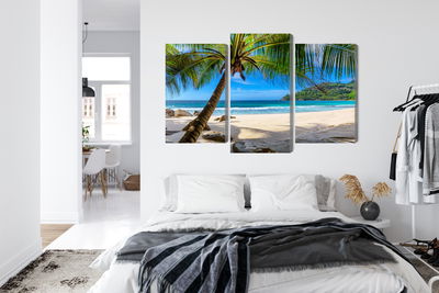 Ljuddämpande tavla - Tropical beach with 3d palm