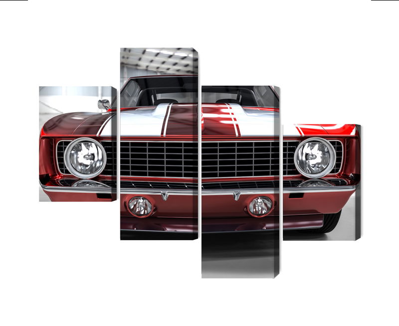 Ljuddämpande tavla - A red muscle car in a garage