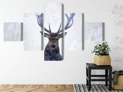 Ljuddämpande tavla - Deer in the winter 3d forest