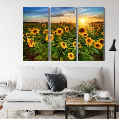 Ljuddämpande tavla - Sunflower field at sunset 3d