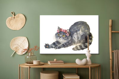 Ljuddämpande tavla - Stretching cat painted