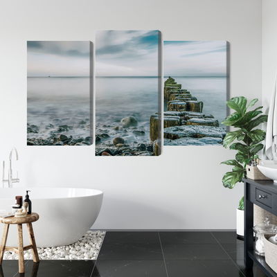 Ljuddämpande tavla - Rocky beach and 3d wooden