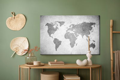 Ljuddämpande tavla - World map in shades of grey