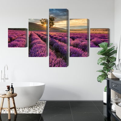 Ljuddämpande tavla - Lavender field at sunset 3d