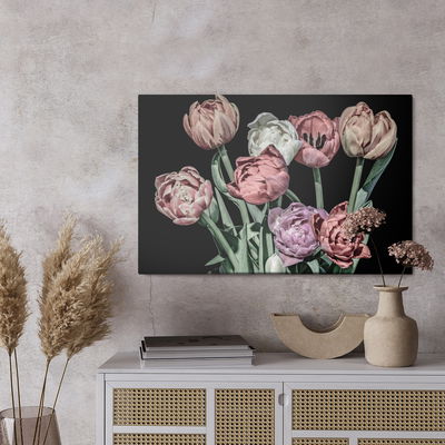 Ljuddämpande tavla - Pastel tulips on a black