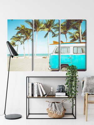 Ljuddämpande tavla - Retro car on the beach 3d