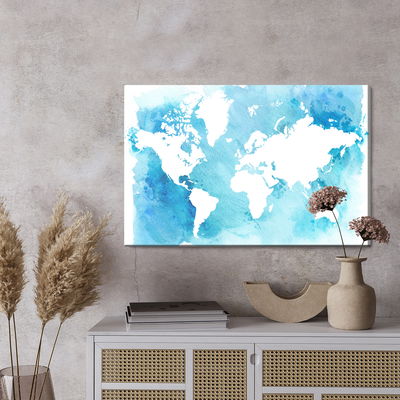 Ljuddämpande tavla - Blue and white world map