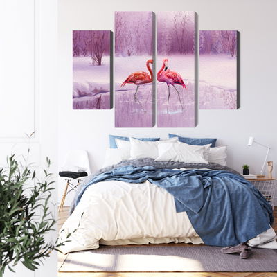 Ljuddämpande tavla - Flamingos against a purple