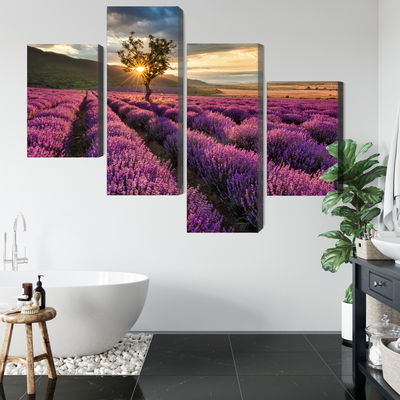 Ljuddämpande tavla - Lavender field at sunset 3d