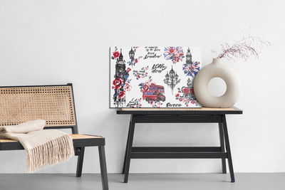 Ljuddämpande tavla - London symbols and flowers