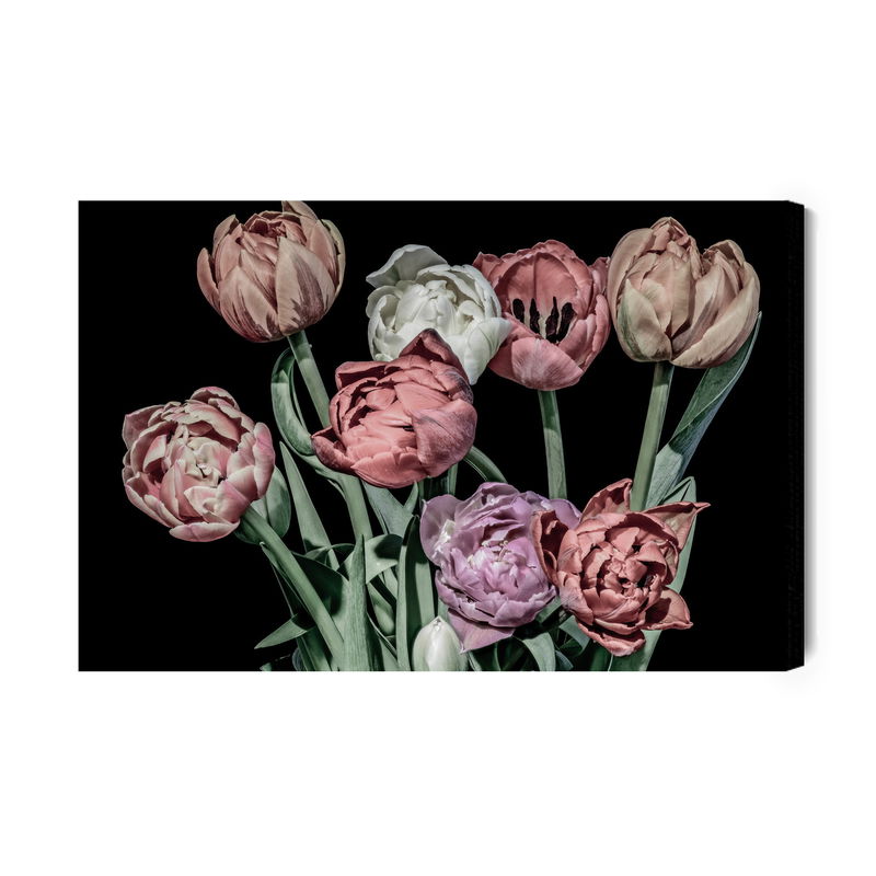 Ljuddämpande tavla - Pastel tulips on a black