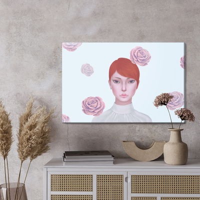Ljuddämpande tavla - Woman and rose flowers