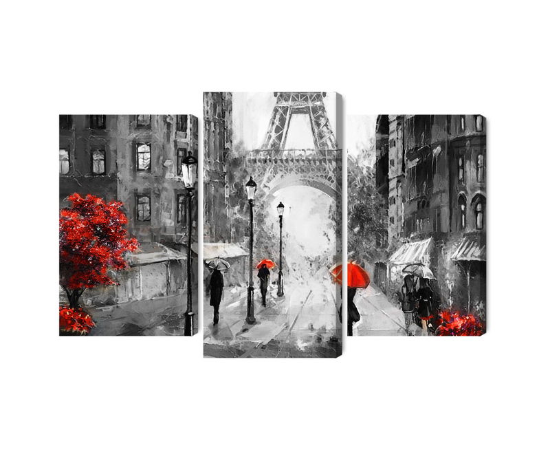 Ljuddämpande tavla - People with red umbrellas