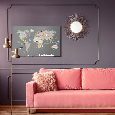 Ljuddämpande tavla - World map with animals