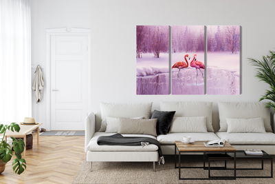 Ljuddämpande tavla - Flamingos against a purple