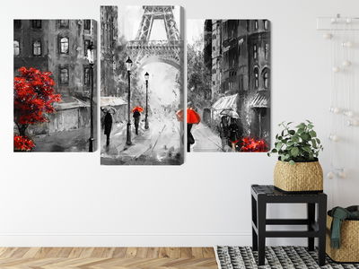 Ljuddämpande tavla - People with red umbrellas