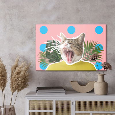 Ljuddämpande tavla - Cat and leaves – pop art