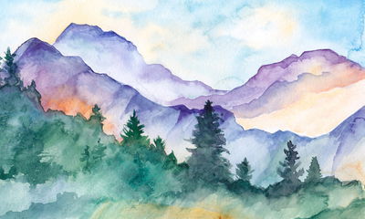 Ljuddämpande tavla - Painted mountain landscape