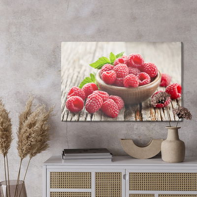 Ljuddämpande tavla - Fresh raspberries on wooden