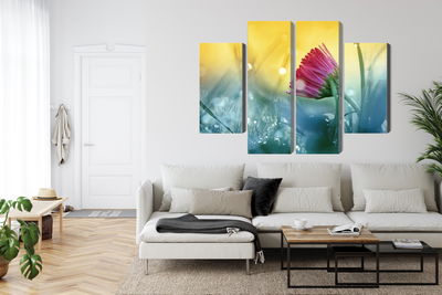 Ljuddämpande tavla - Pink flower on a 3d meadow