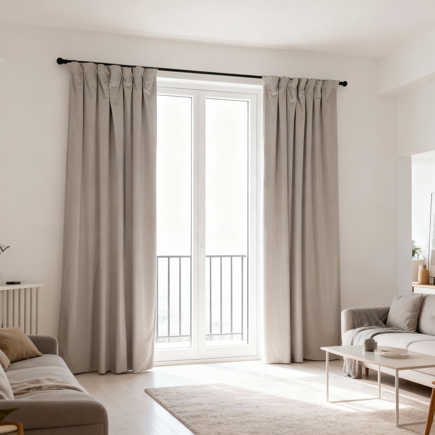Extra bred ljuddämpande gardin – Silent Curtain Feltra (420cm 250cm Ljusbeige (21) Med mörkläggning)