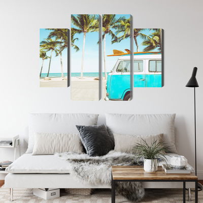 Ljuddämpande tavla - Retro car on the beach 3d