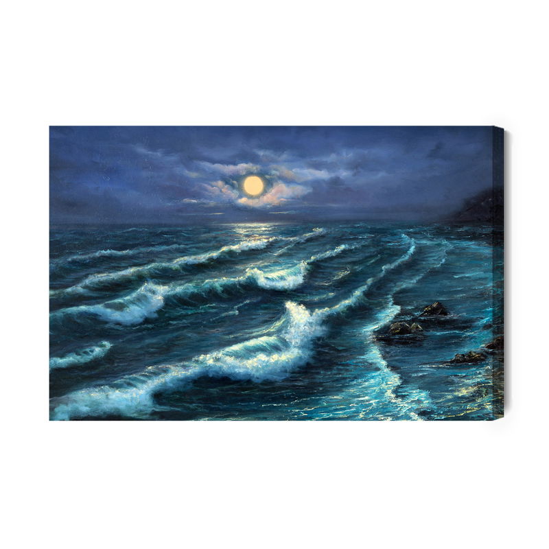 Ljuddämpande tavla - Sea waves and moon