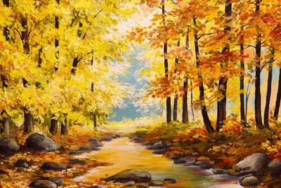 Ljuddämpande tavla - Rocks in the autumn forest