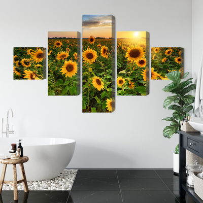 Ljuddämpande tavla - Sunflower field at sunset 3d