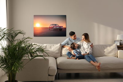 Ljuddämpande tavla - Retro car and sunset