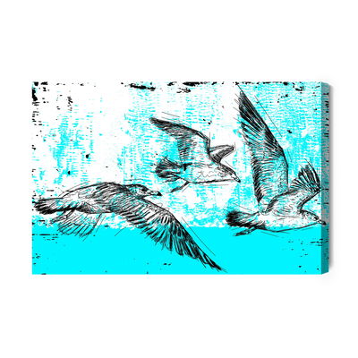 Ljuddämpande tavla - Drawn seagulls in retro style