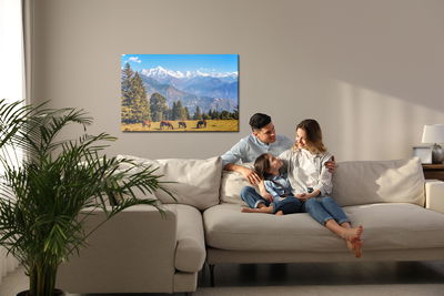 Ljuddämpande tavla - Horses and mountain landscape