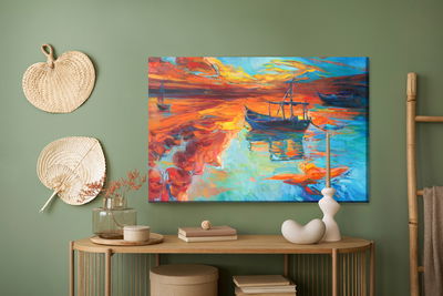 Ljuddämpande tavla - Painted boats in the sea