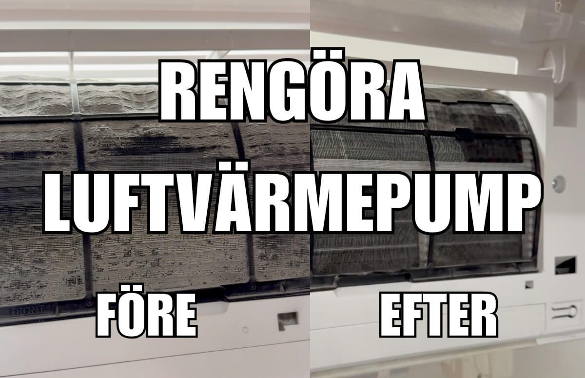 bild på före och efter rengöring av luftvärmepump