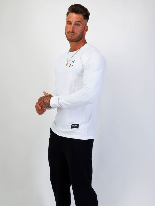 L/S Small Logo Tee White