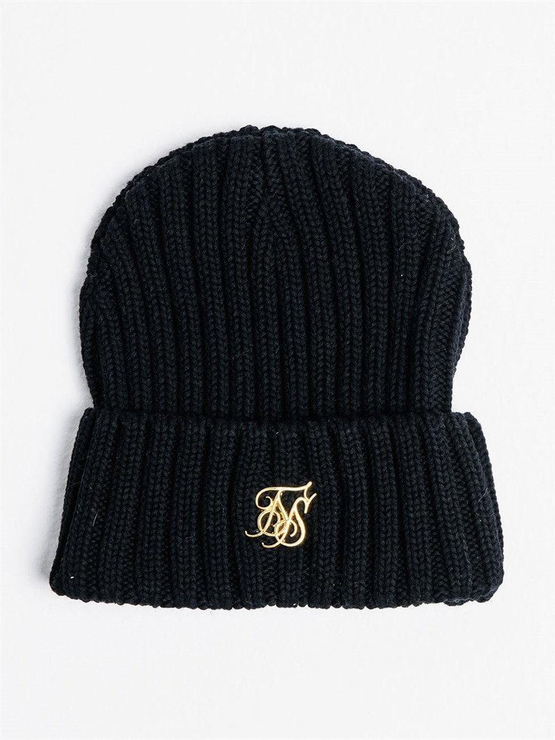 Rib Cuff Knit Beanie Black/Gold