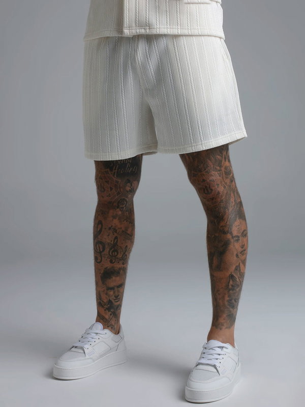 Ecru Textured Shorts