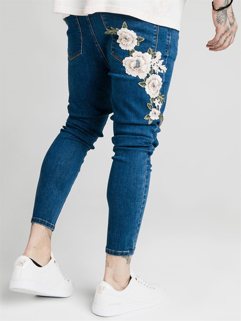 Flower Applique Denims Midstone Blue (M)