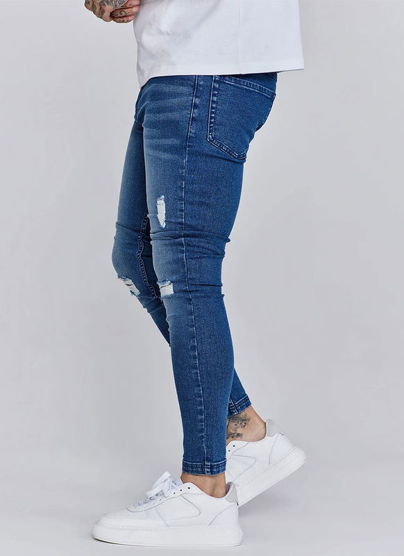 Mid Blue Distressed Skinny Jeans