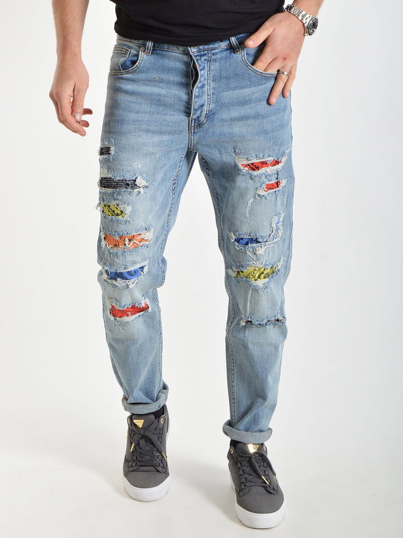 Ripped Bandana Jeans Blue (36)
