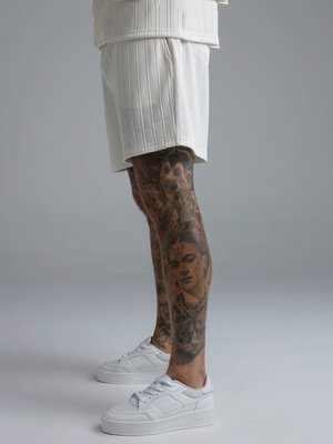 Ecru Textured Shorts
