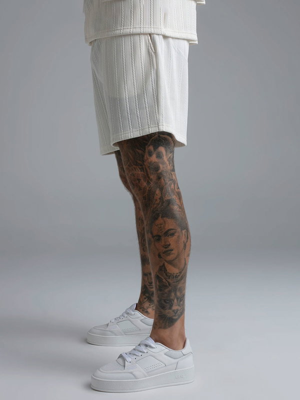 Ecru Textured Shorts