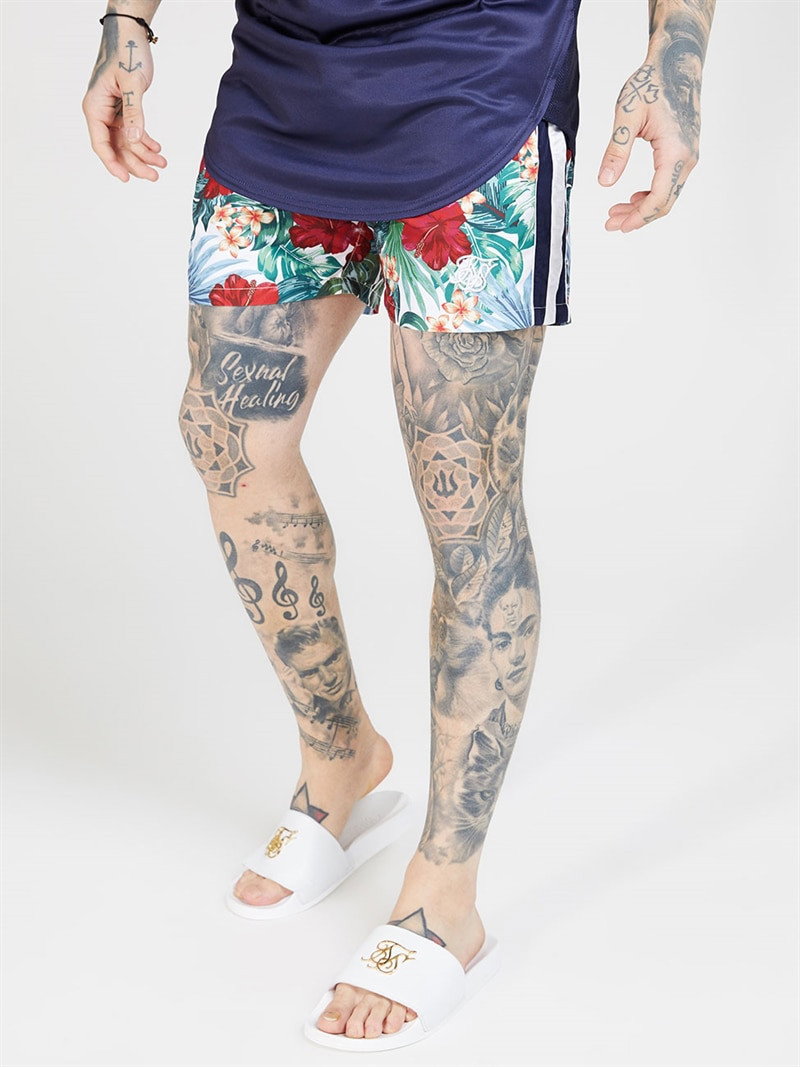 70's Floral Swim Shorts Navy/White (M)