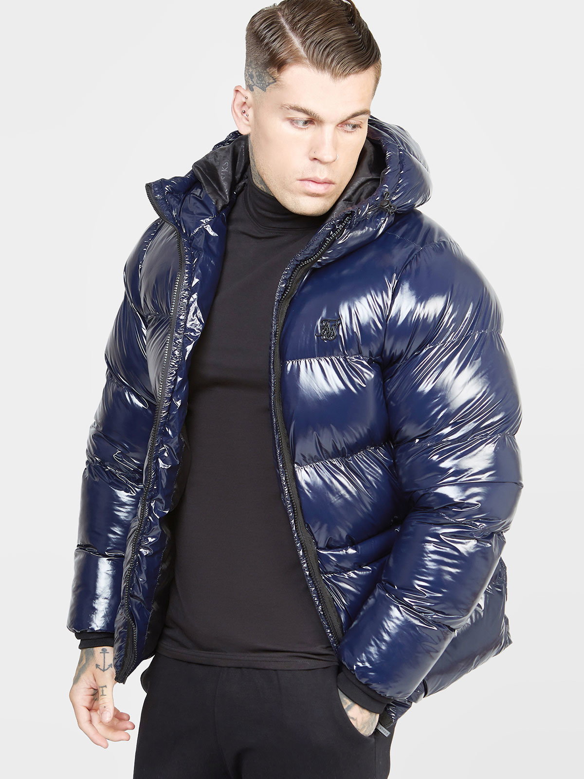 Navy Gloss Puffer Jacket (XL)
