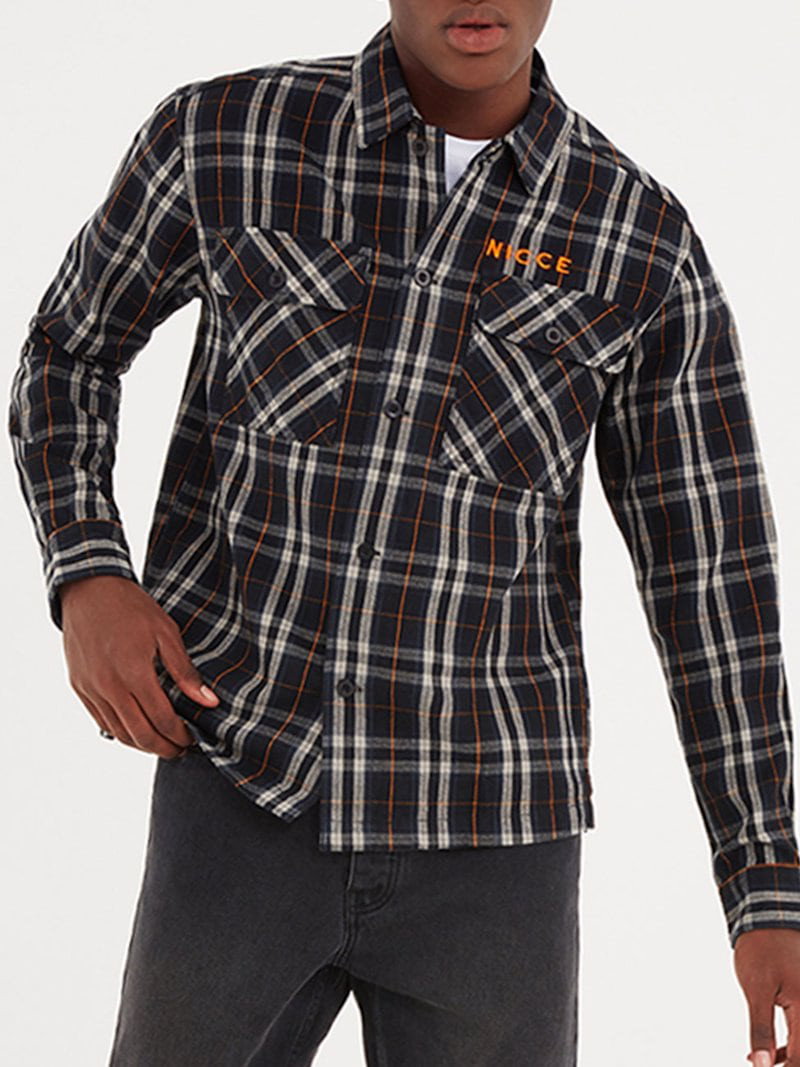Flannel Shirt Navy/Orange (XL)