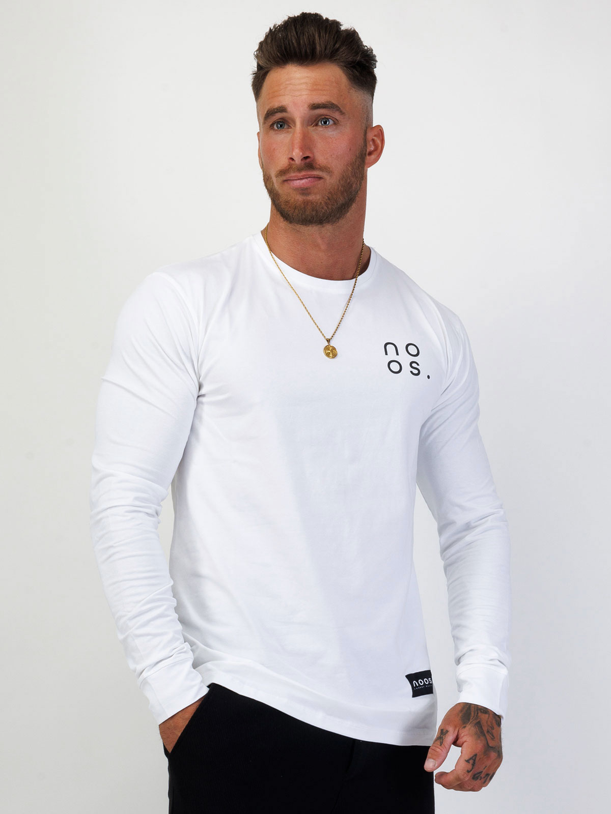 L/S Small Logo Tee White (M)