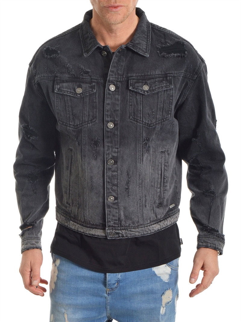 Namik Ripped Denim Jacket Black (S)