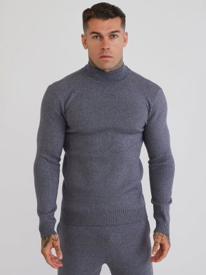 High Neck Knitted Sweater Grey