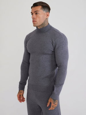 High Neck Knitted Sweater Grey