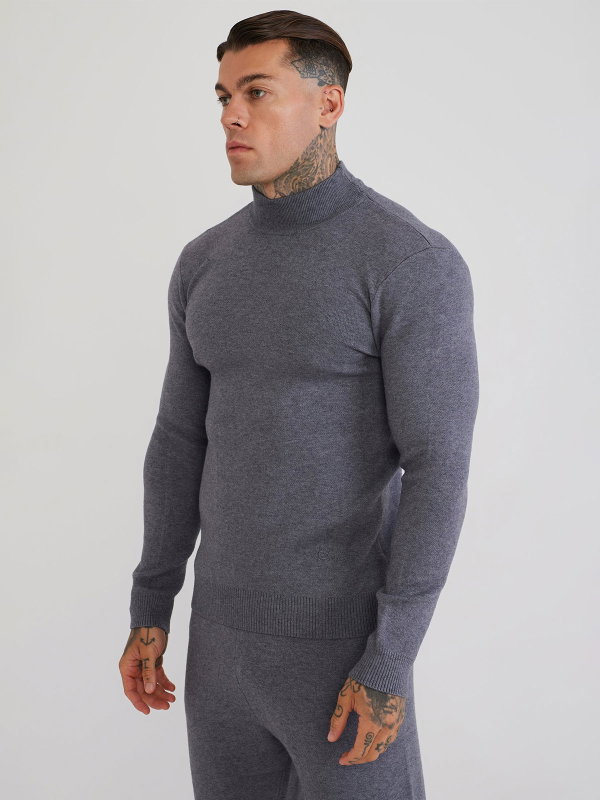 High Neck Knitted Sweater Grey